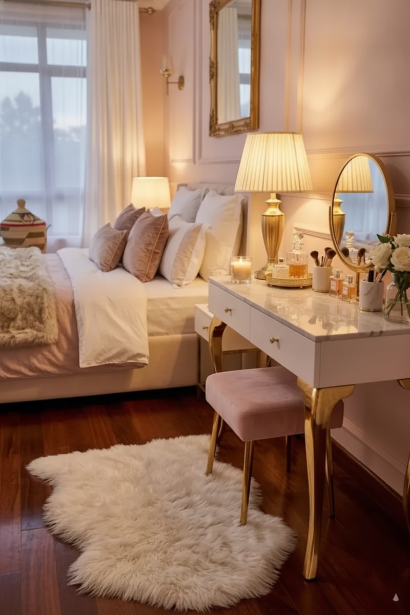 Ivory Fluffy Faux Fur Accent Rug view 3