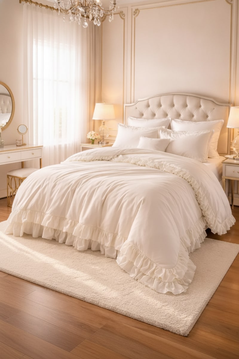 Ivory Ruffled Duvet Cover Set view 3