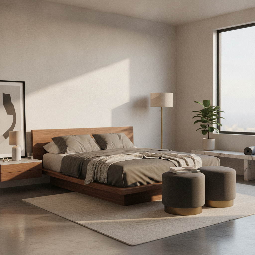 Japanese-Style Low Platform King Bed, Walnut