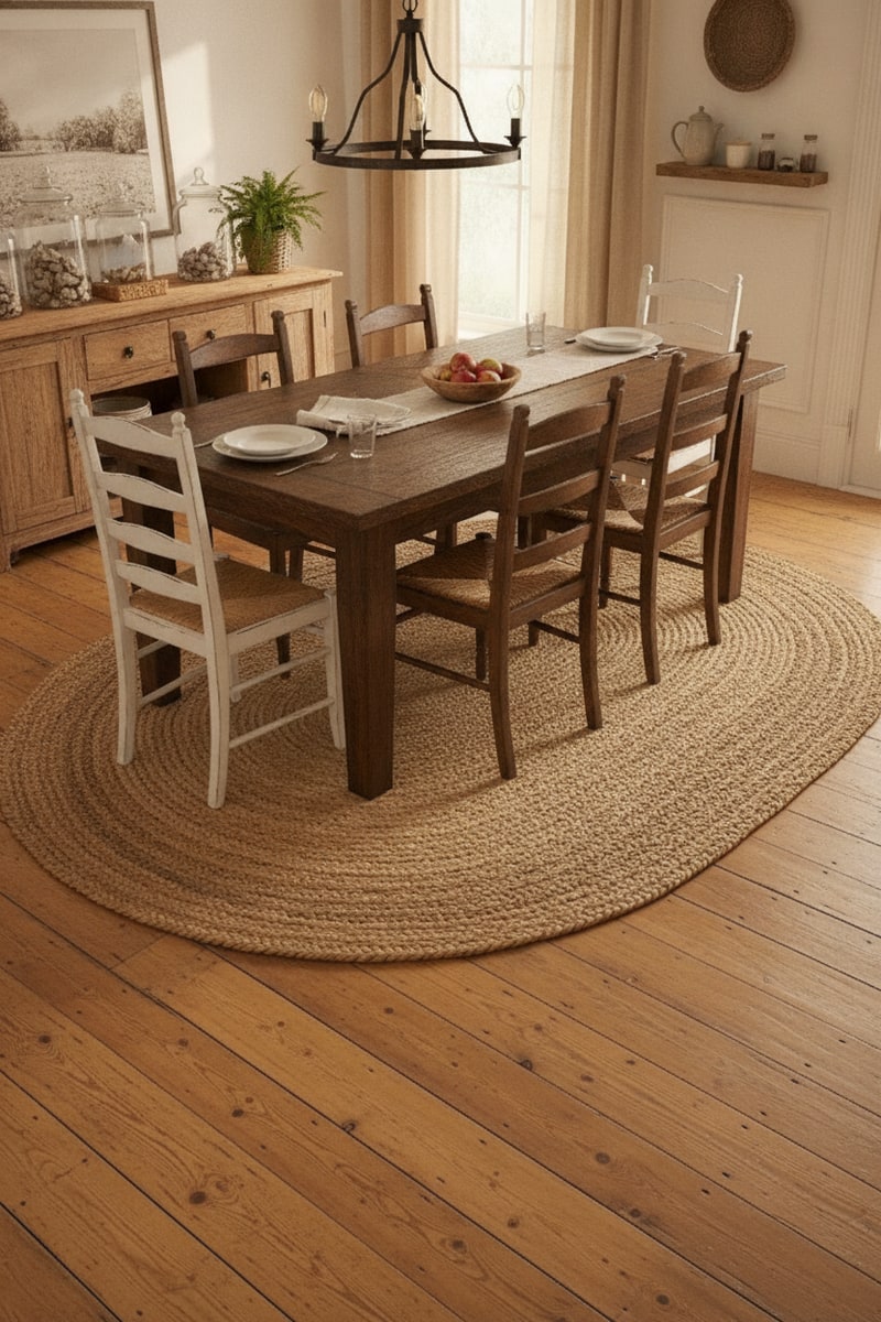 Natural Jute Braided Oval Farmhouse Area Rug view 3
