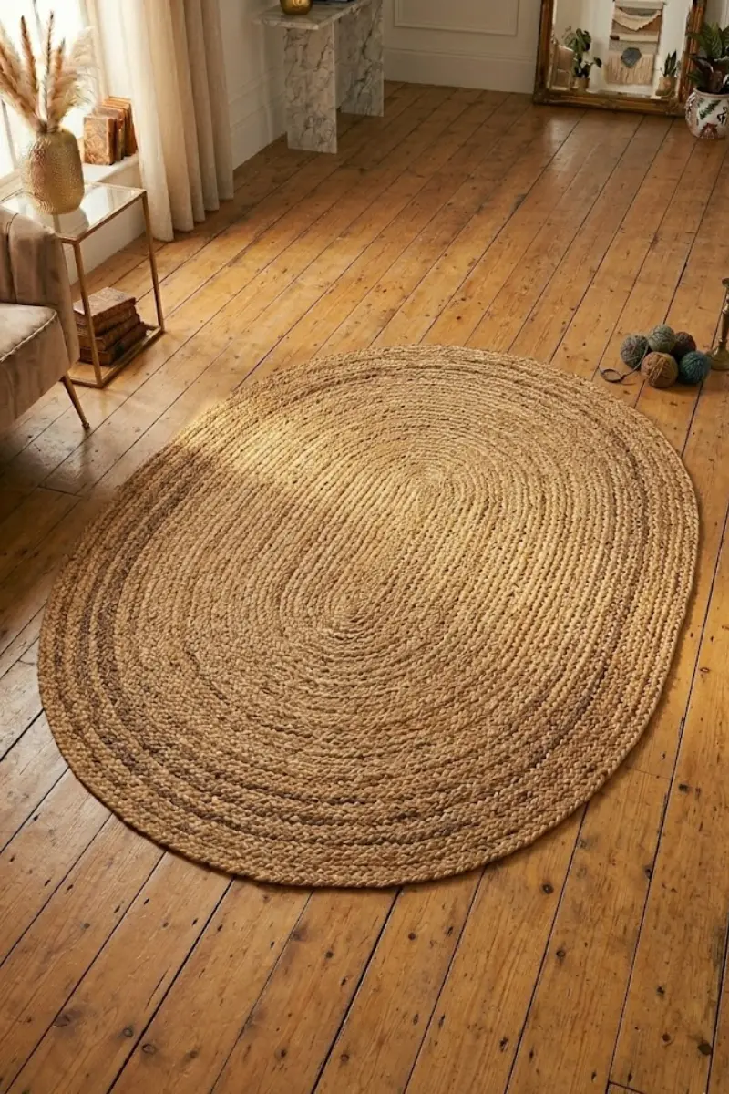 Natural Jute Braided Oval Farmhouse Area Rug