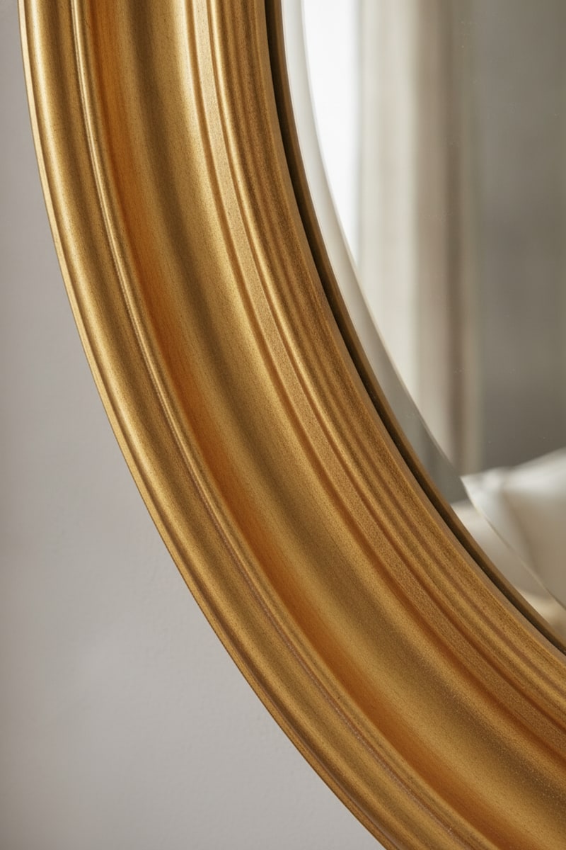 Large Round Glam Gold Mirror styled in a room