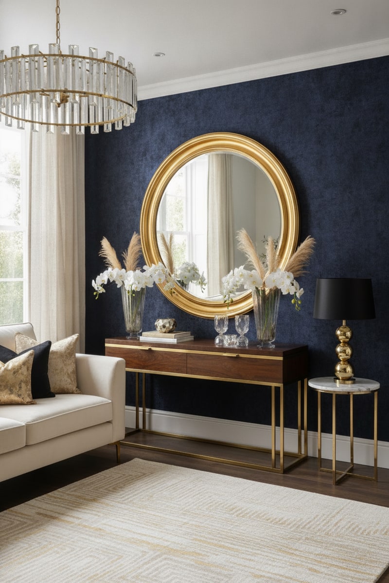 Large Round Glam Gold Mirror view 3