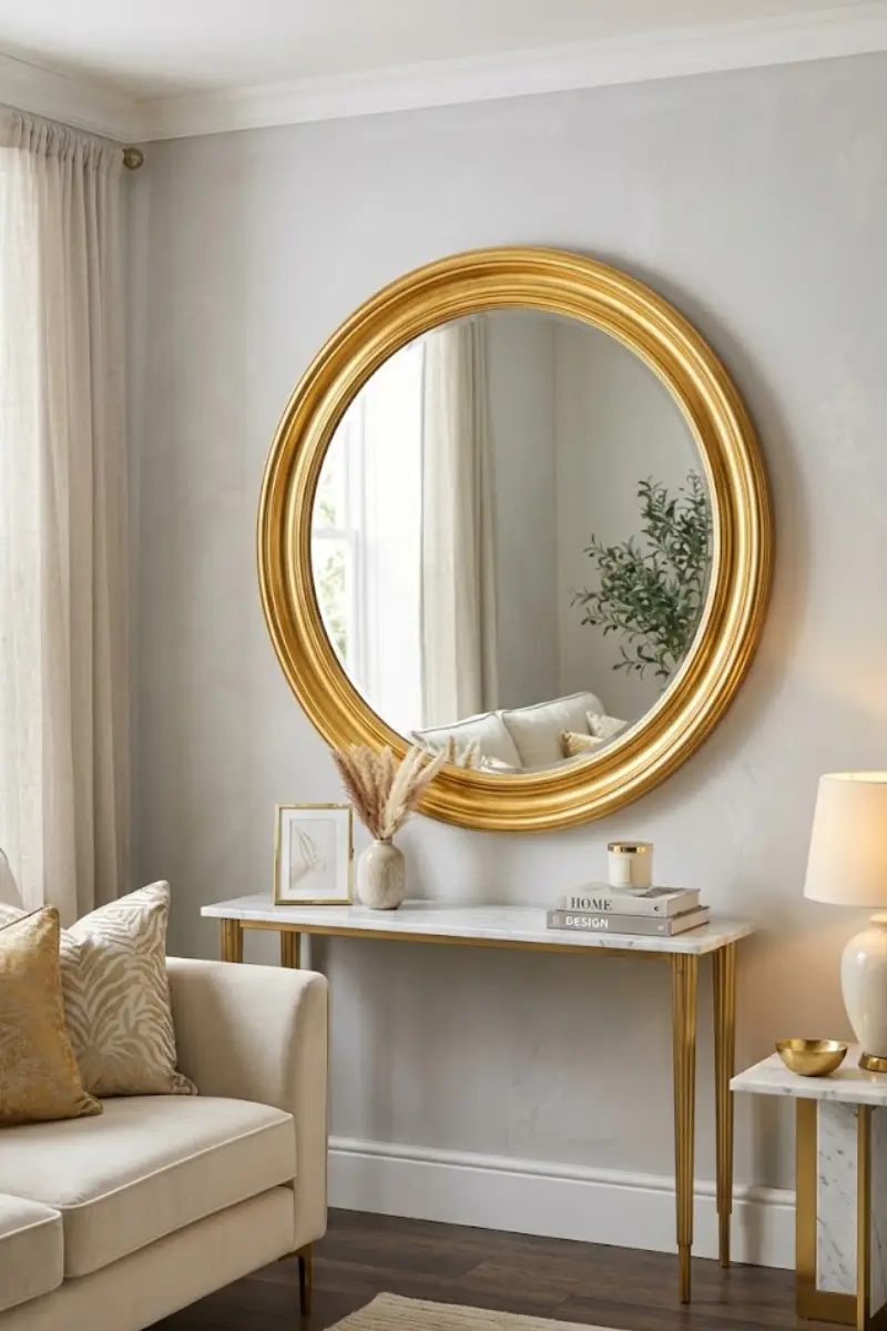 Large Round Glam Gold Mirror