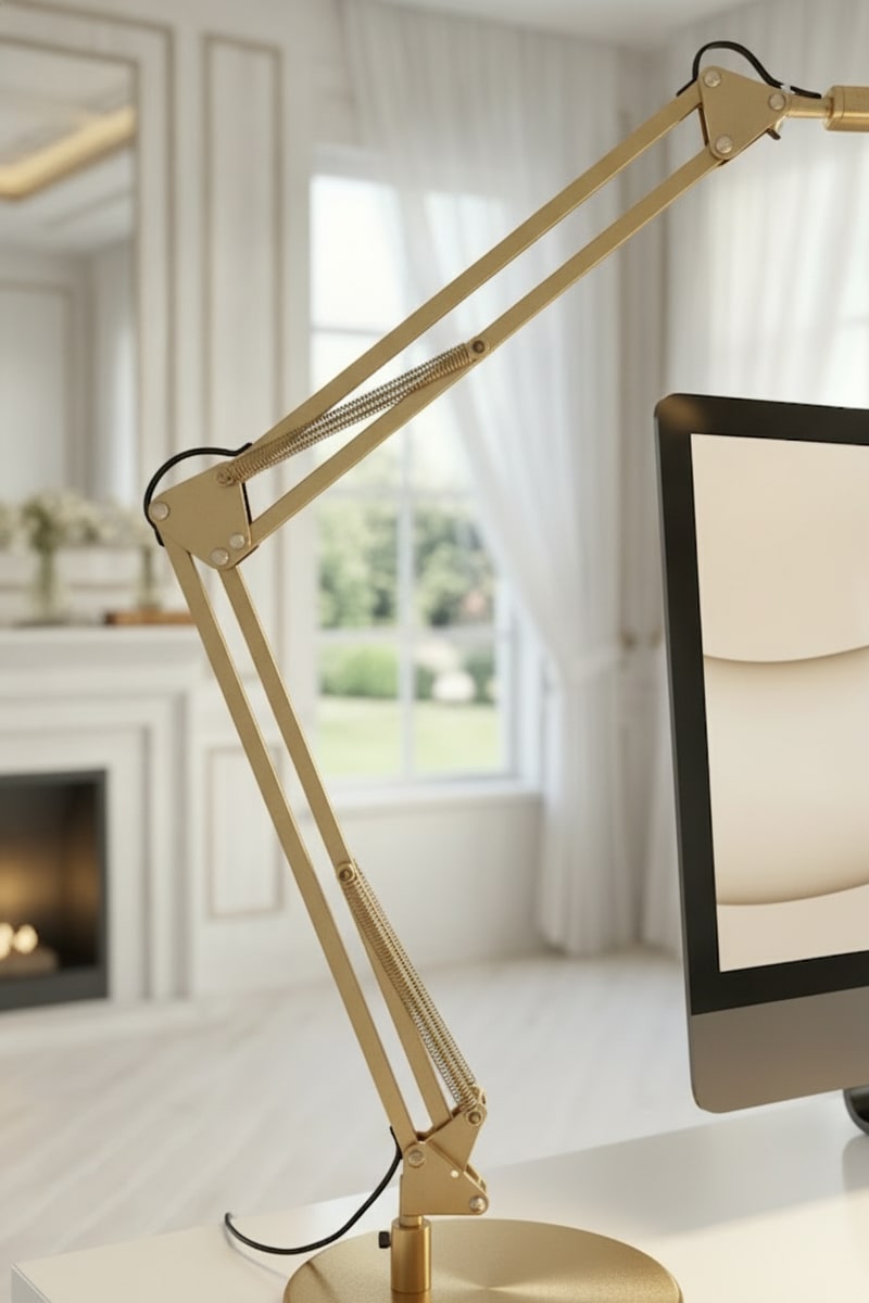 LED Adjustable Desk Lamp in Brushed Gold styled in a room