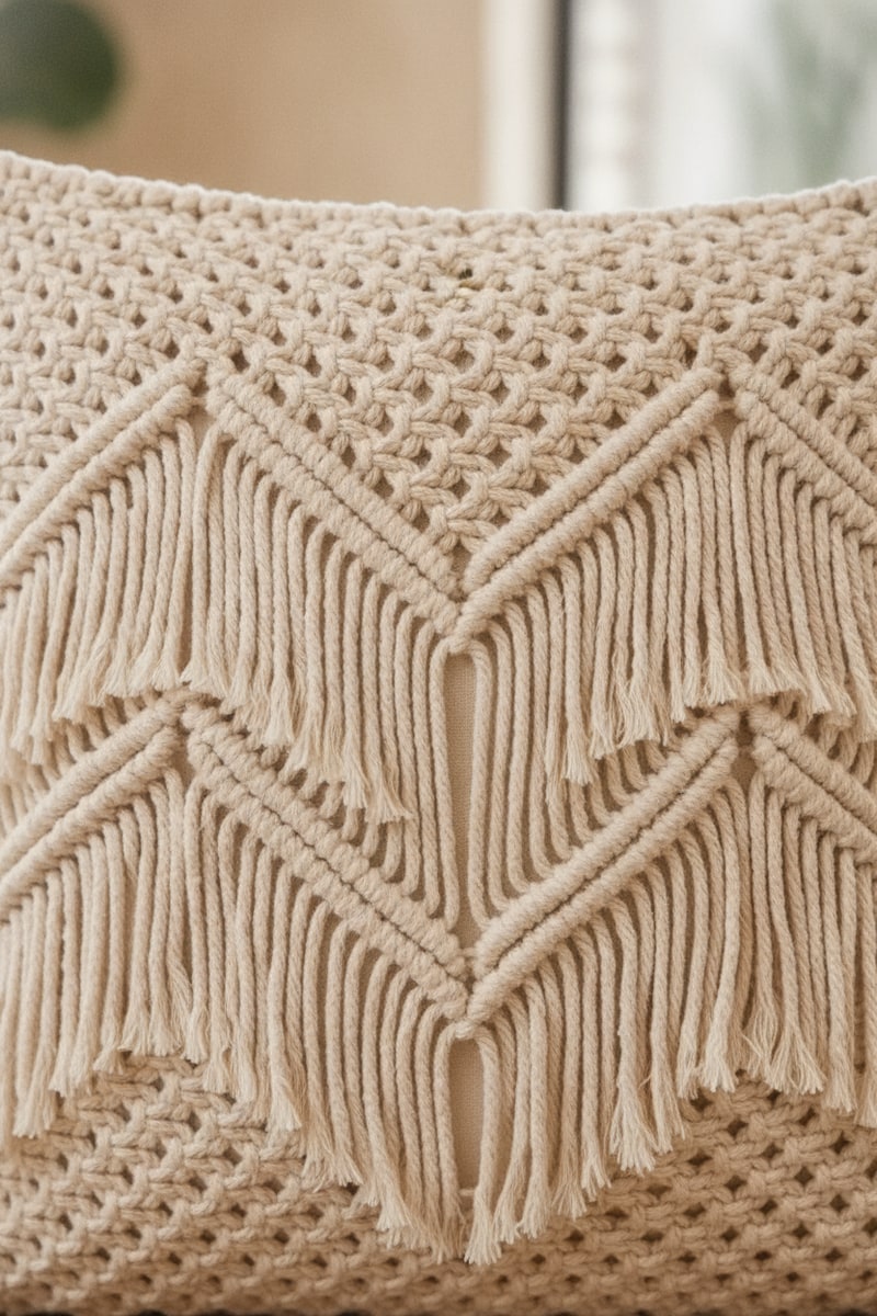 Macrame Woven Boho Accent Cushion styled in a room