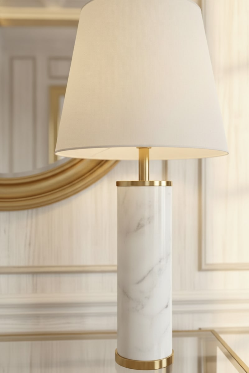 Marble Base Brass Console Lamp styled in a room