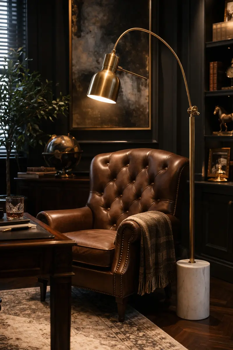 Marble and Brass Reading Arc Floor Lamp