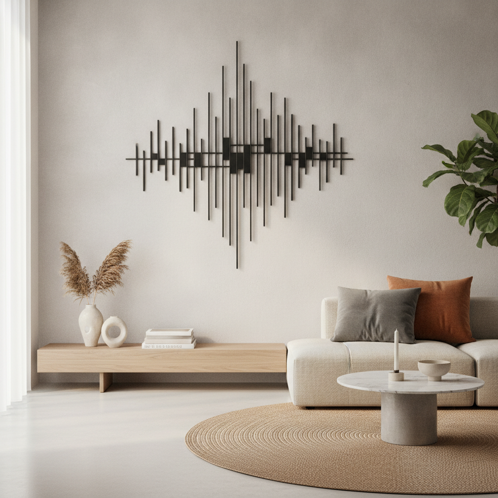 Minimalist Black Metal Vertical Lines Wall Sculpture