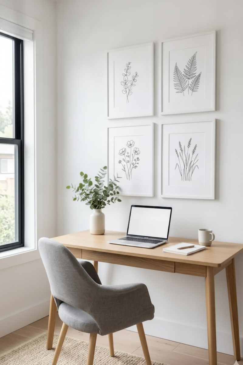 Minimalist Line Art Framed Print Set styled in a room
