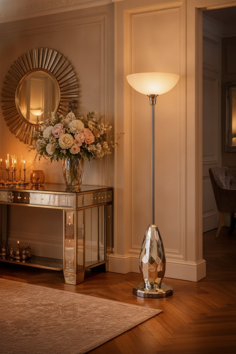 Mirrored Base Torchiere Floor Lamp view 3