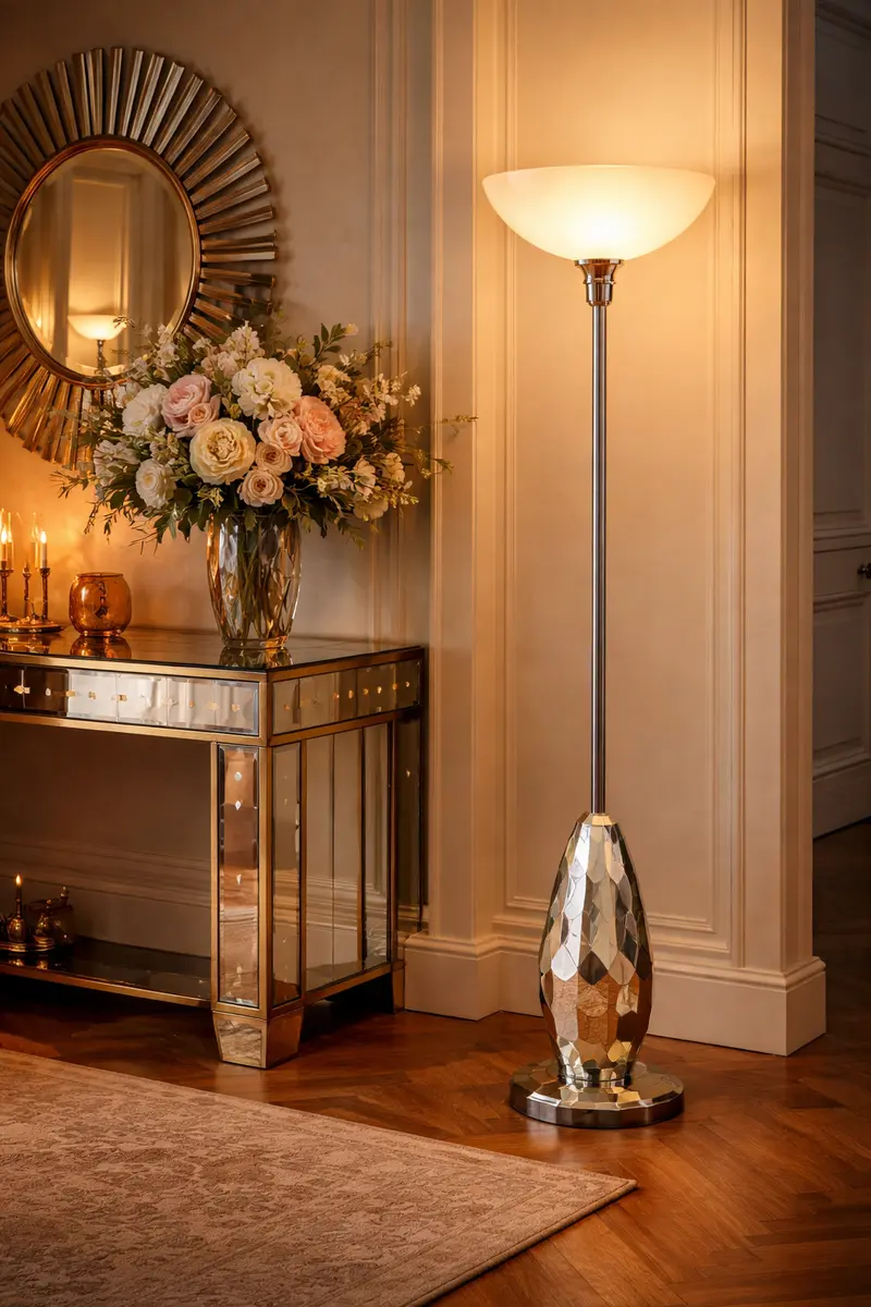 Mirrored Base Torchiere Floor Lamp