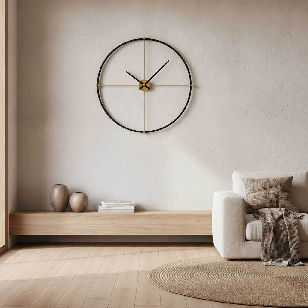 Modern Metal Wall Clock with Gold Pendulum