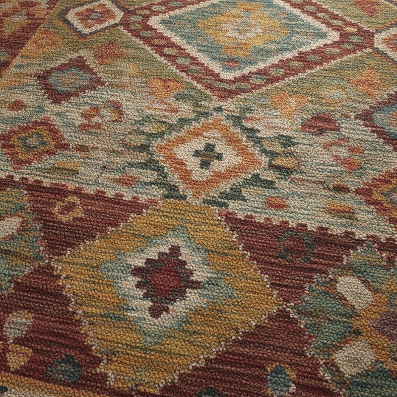 Multicolor Boho Kilim Area Rug styled in a room