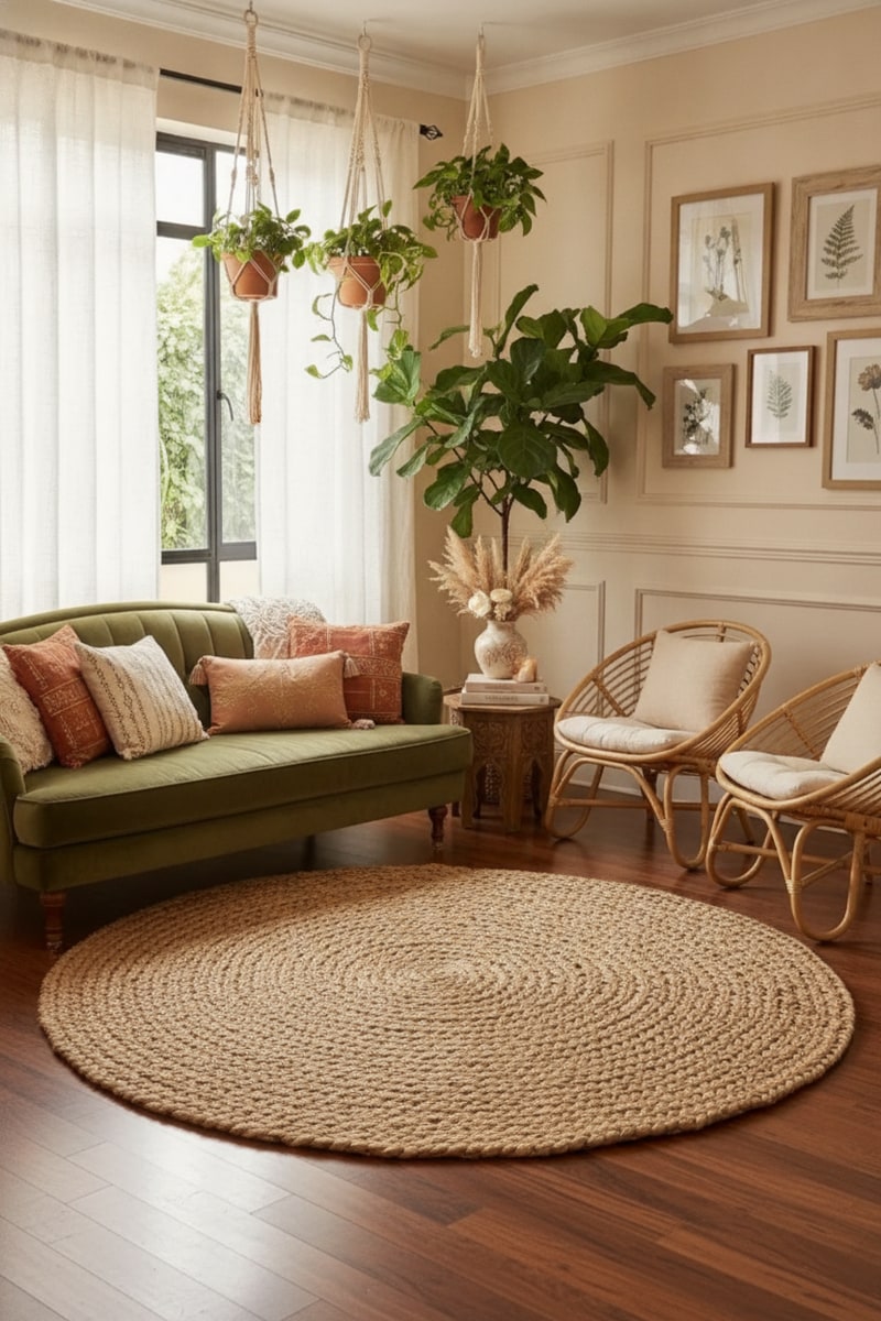 Natural Jute Braided Boho Area Rug view 3