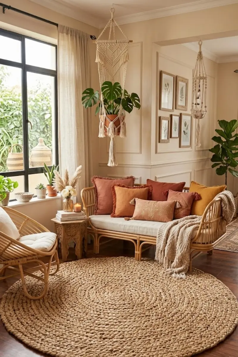 Natural Jute Braided Boho Area Rug