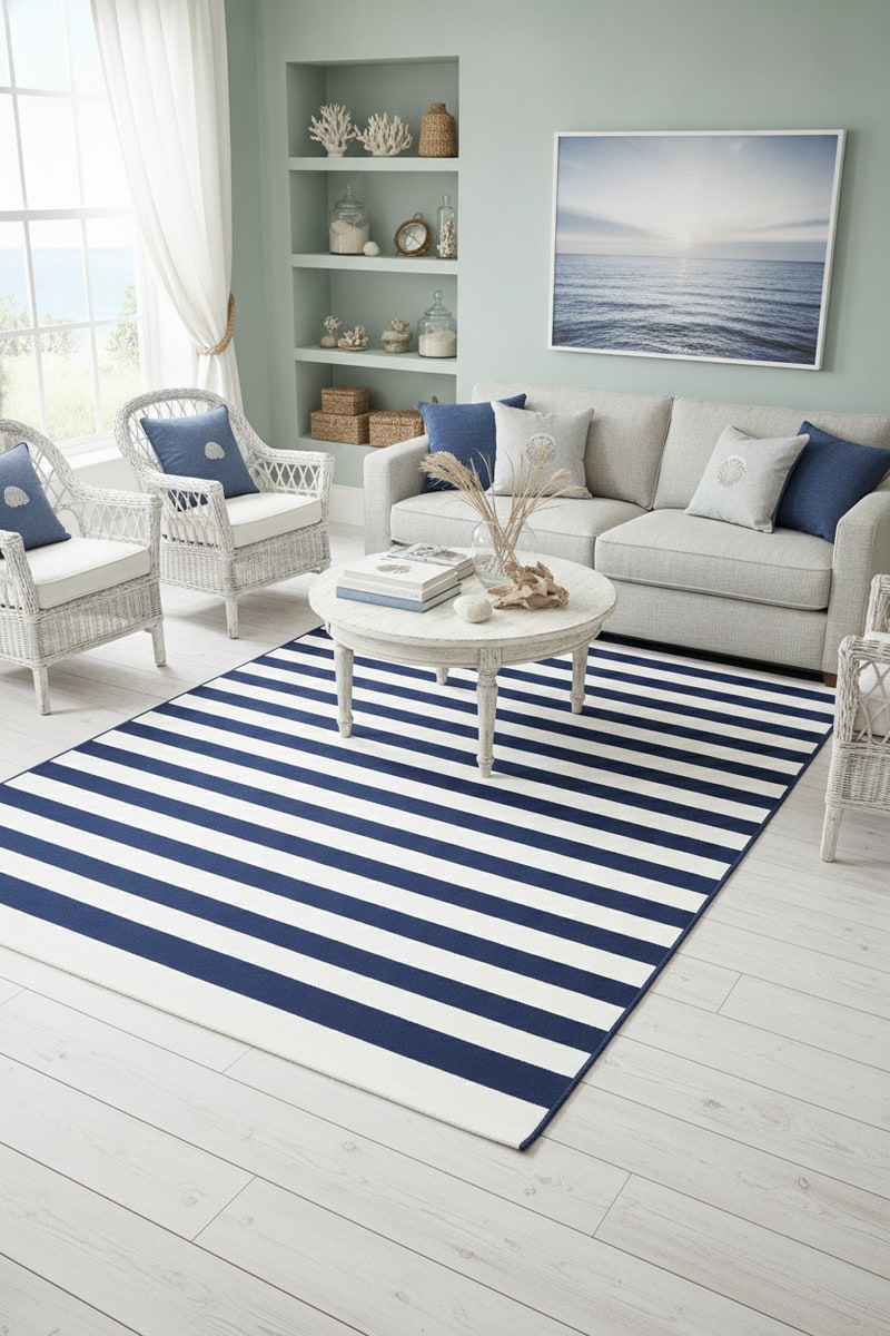 Navy Stripe Cotton Flatweave Rug view 3