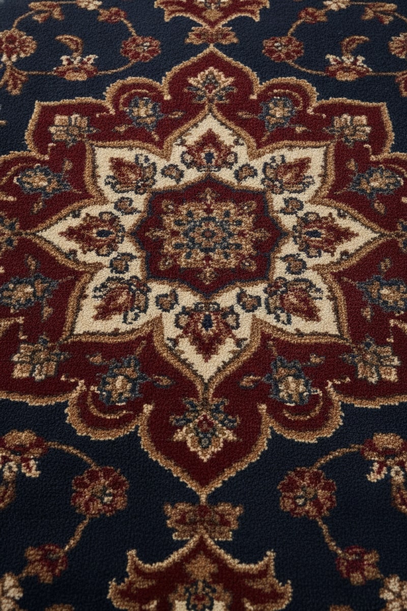 Ornate Persian-Inspired Medallion Area Rug styled in a room