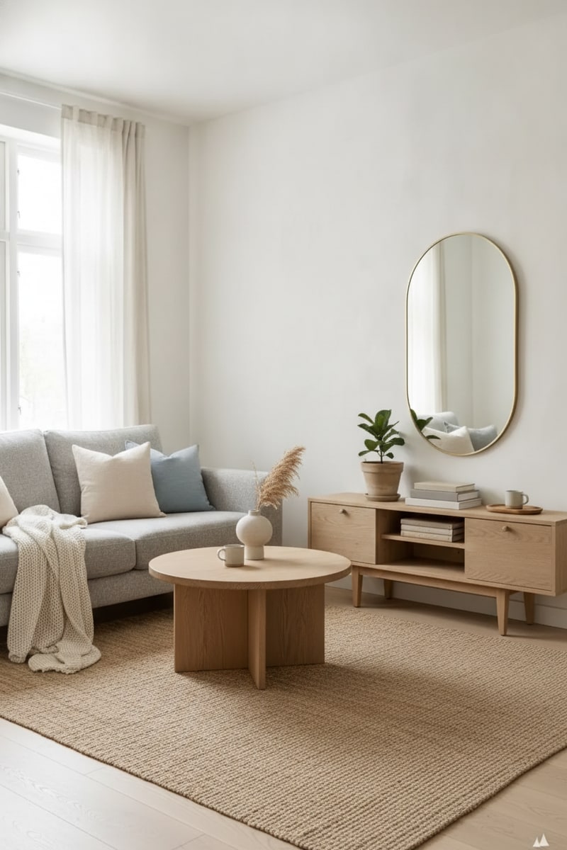Oval Thin Brass Frame Wall Mirror styled in a room