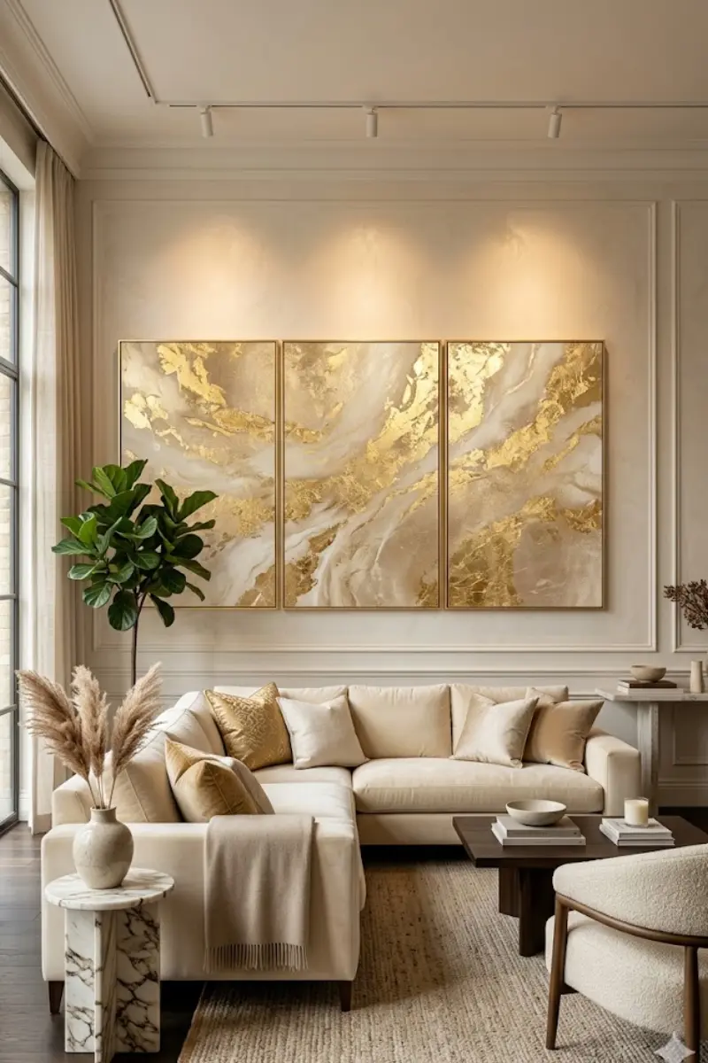 Oversized Glam Abstract Triptych Canvas