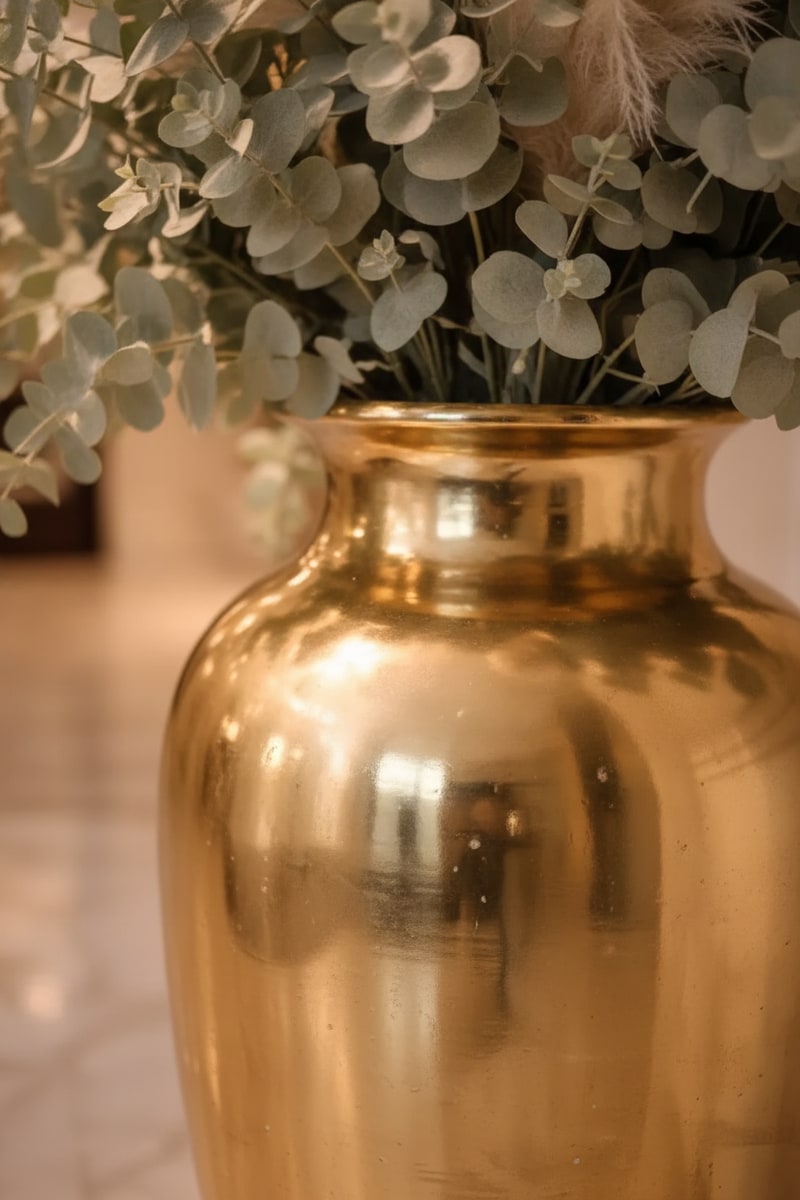 Oversized Glam Gold Urn Statement Vase styled in a room