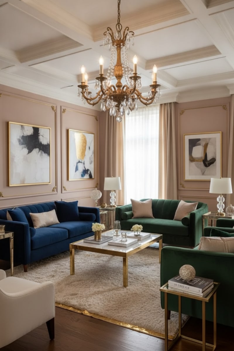 Oversized Round Gold Wall Mirror styled in a room