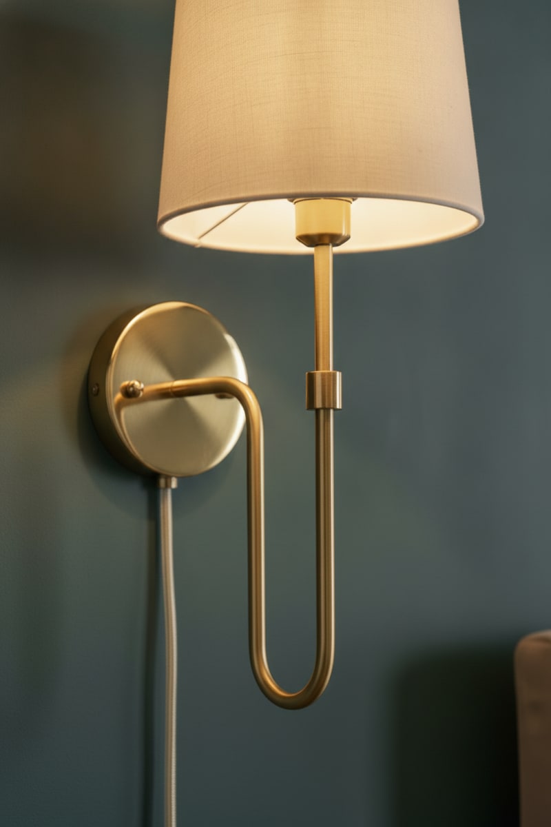 Plug-In Gold Wall Sconce styled in a room