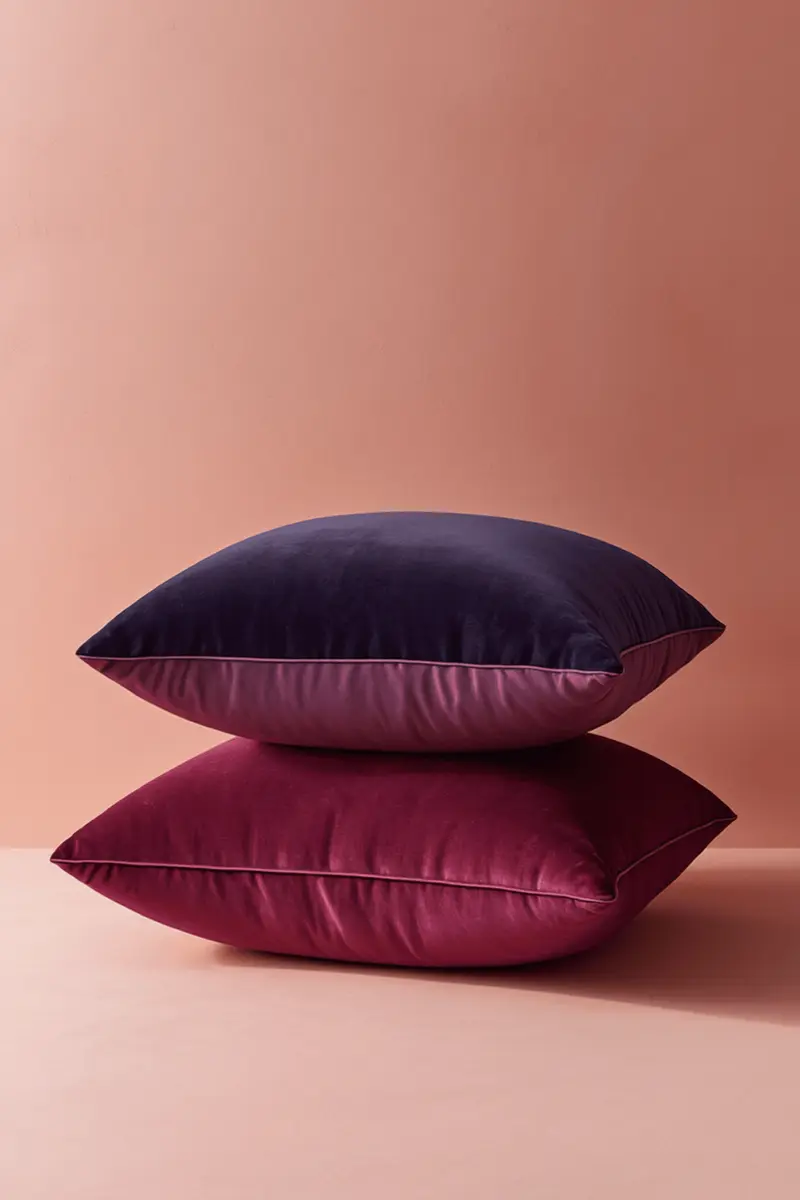 Mid-range velvet cushion covers adding luxury texture to a sofa