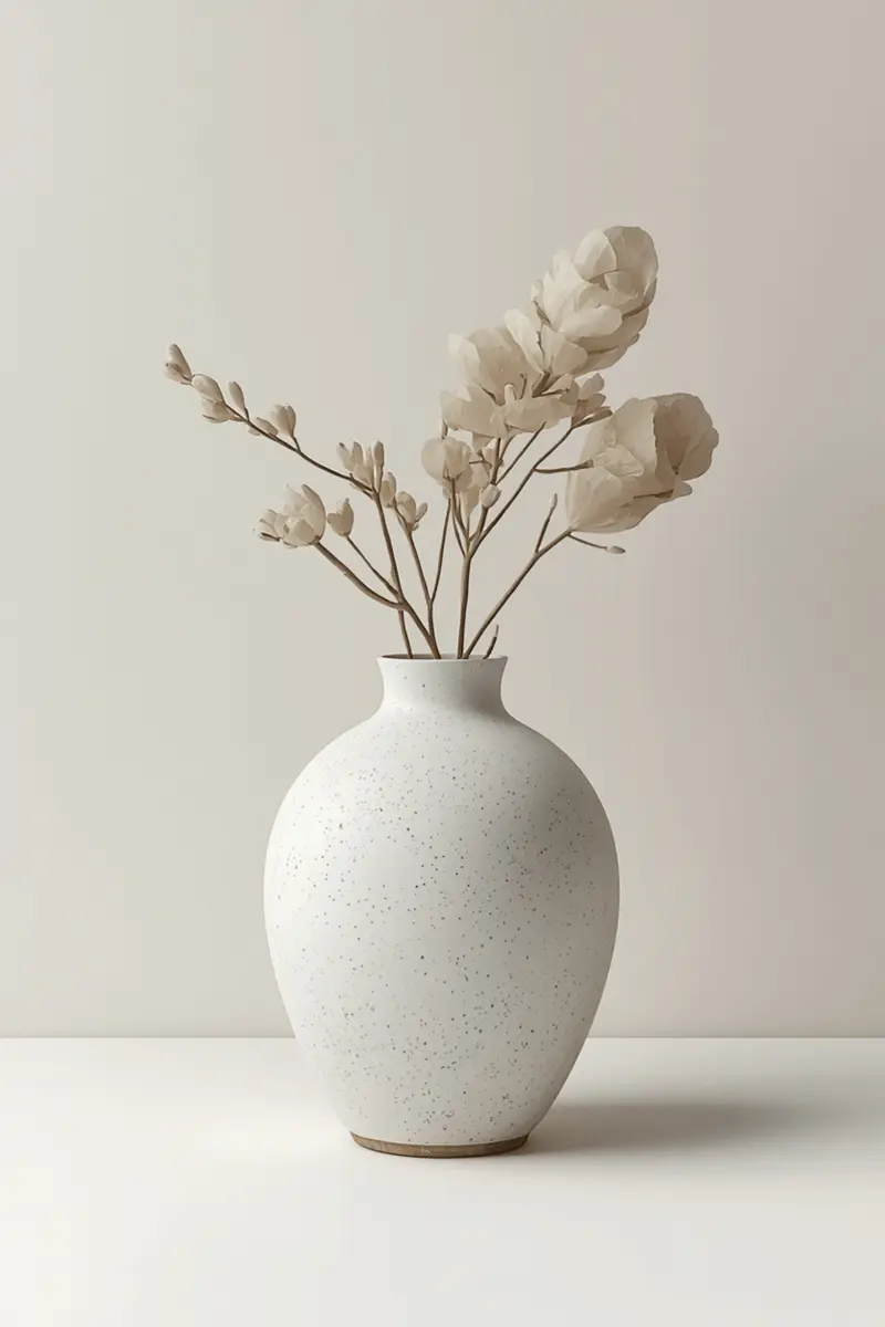 Mid-range sculptural stoneware ceramic vase as coffee table centrepiece