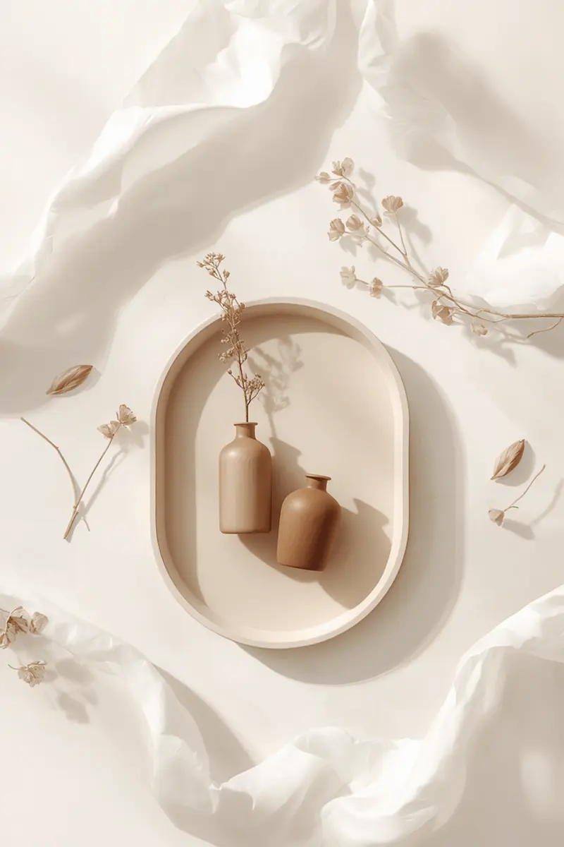 Budget rattan tray and bud vase set creating an instant styled coffee table