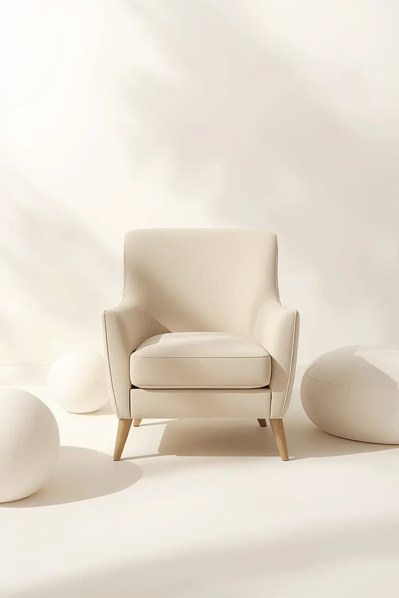 Budget linen accent chair completing a living room seating arrangement