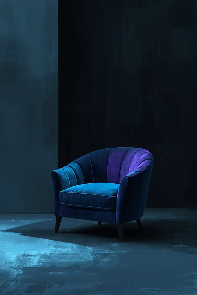 Luxury sculptural velvet accent chair defining a living room&rsquo;s design identity