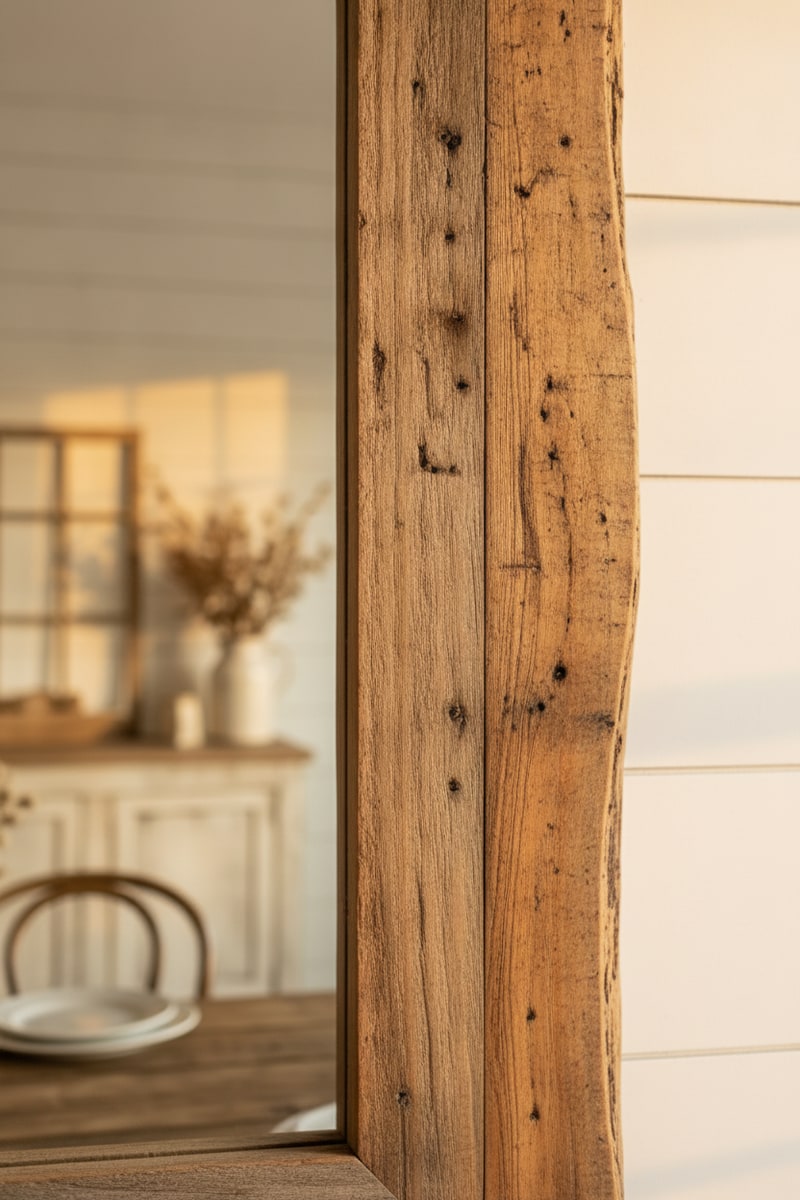 Reclaimed Wood Frame Mirror styled in a room
