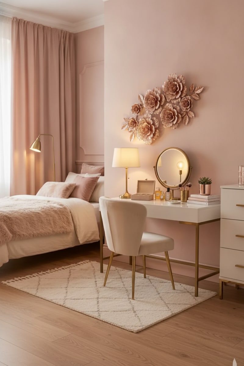 Rose Gold 3D Metal Flower Wall Panels view 3