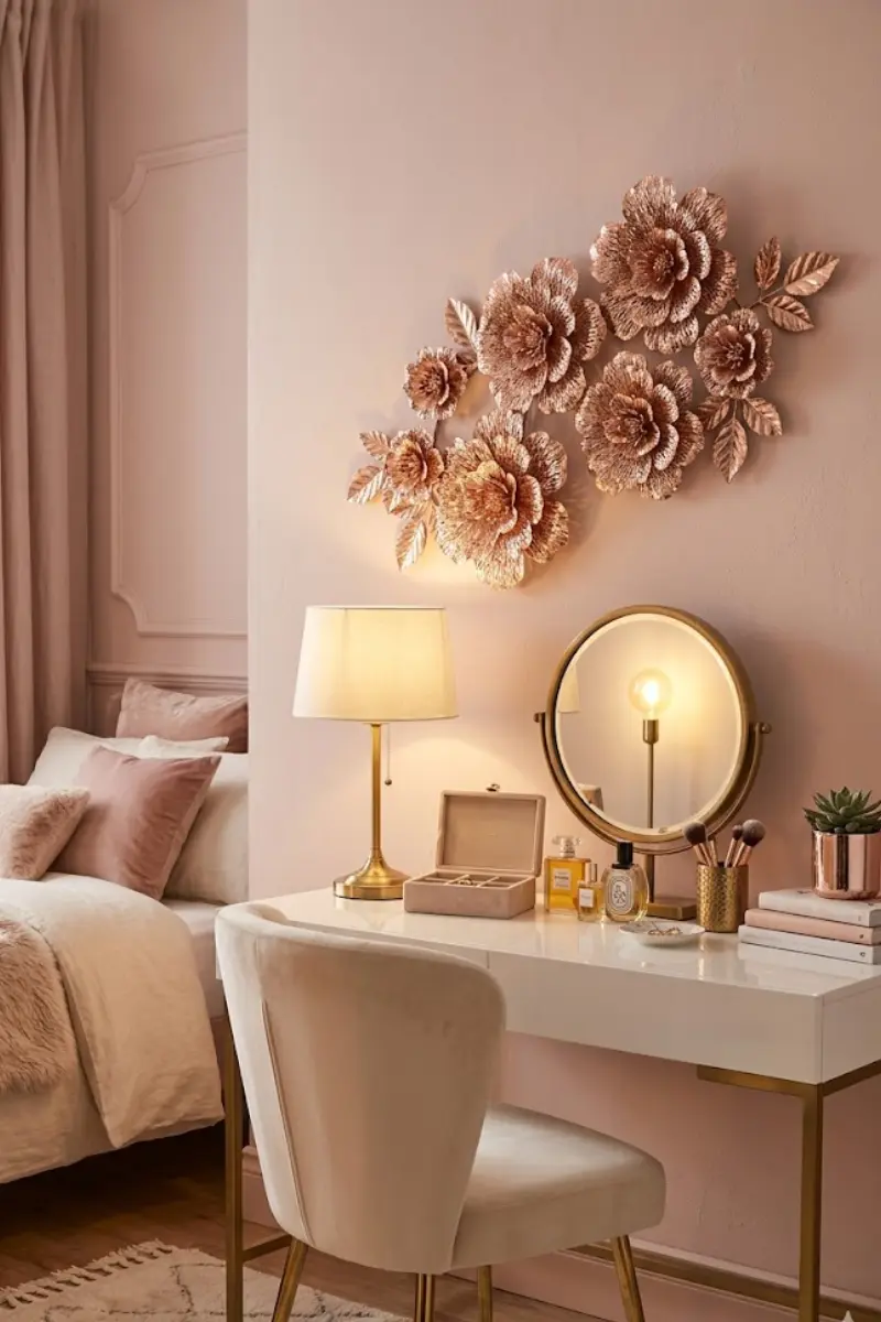 Rose Gold 3D Metal Flower Wall Panels