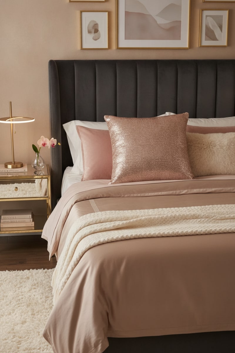 Rose Gold Metallic Woven Lumbar Pillow view 3