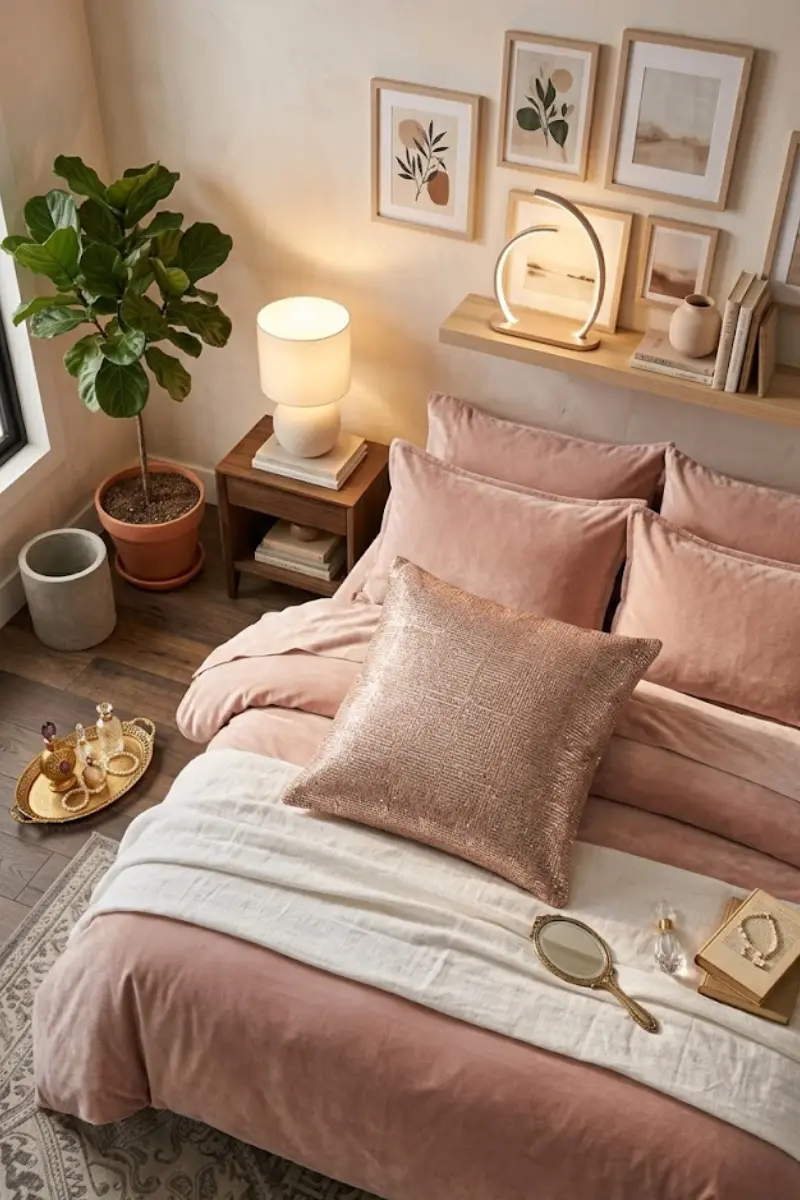 Rose Gold Metallic Woven Lumbar Pillow