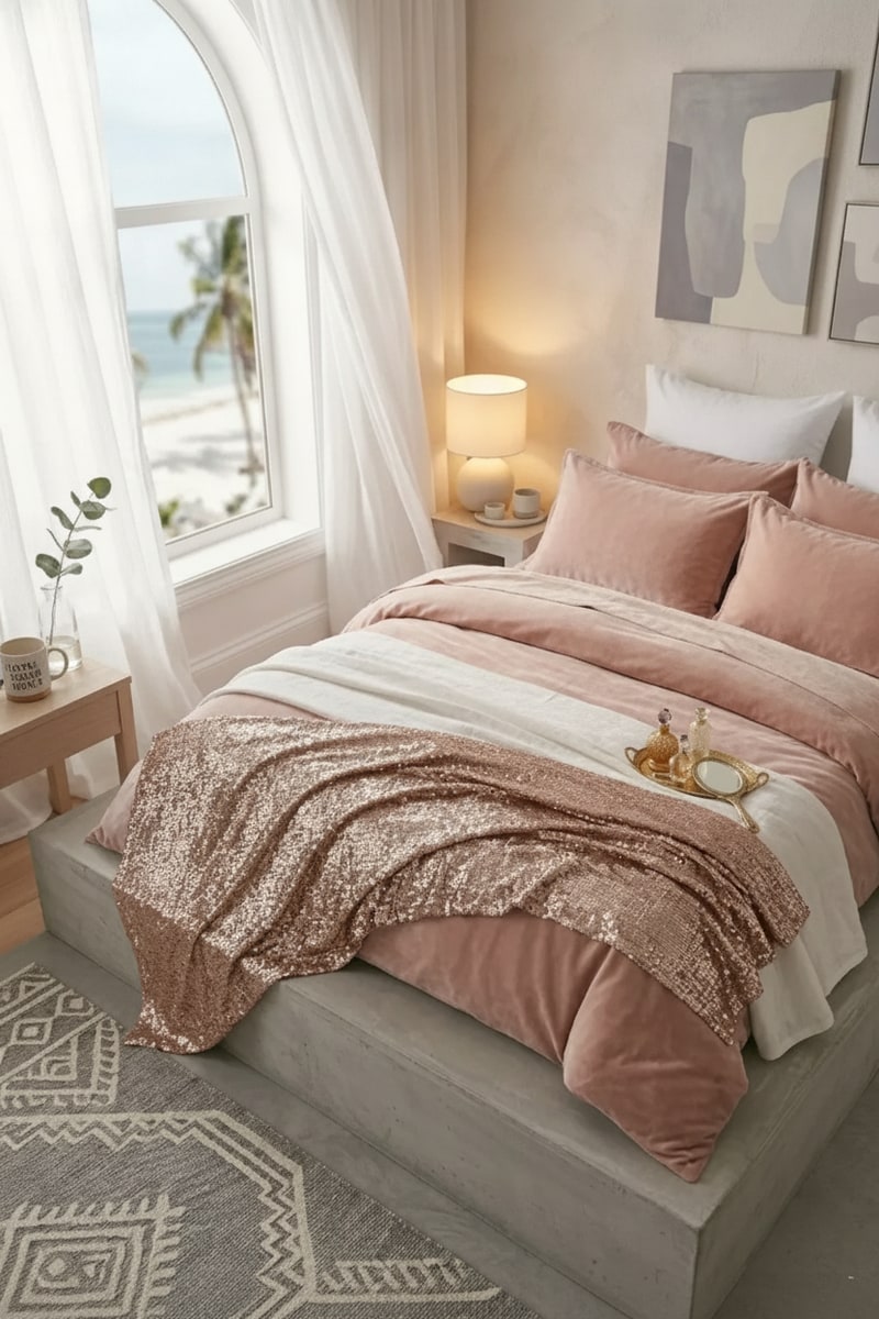Rose Gold Sequin Glam Throw Blanket view 3