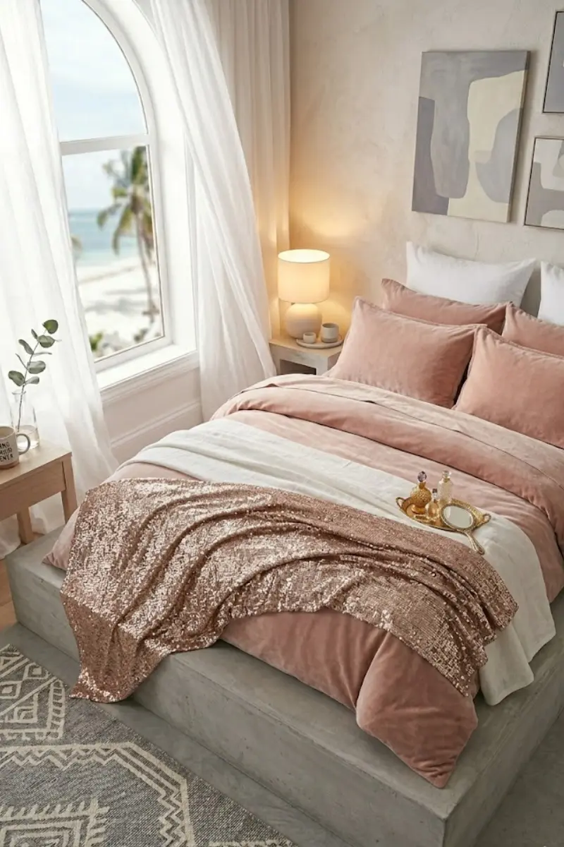 Rose Gold Sequin Glam Throw Blanket