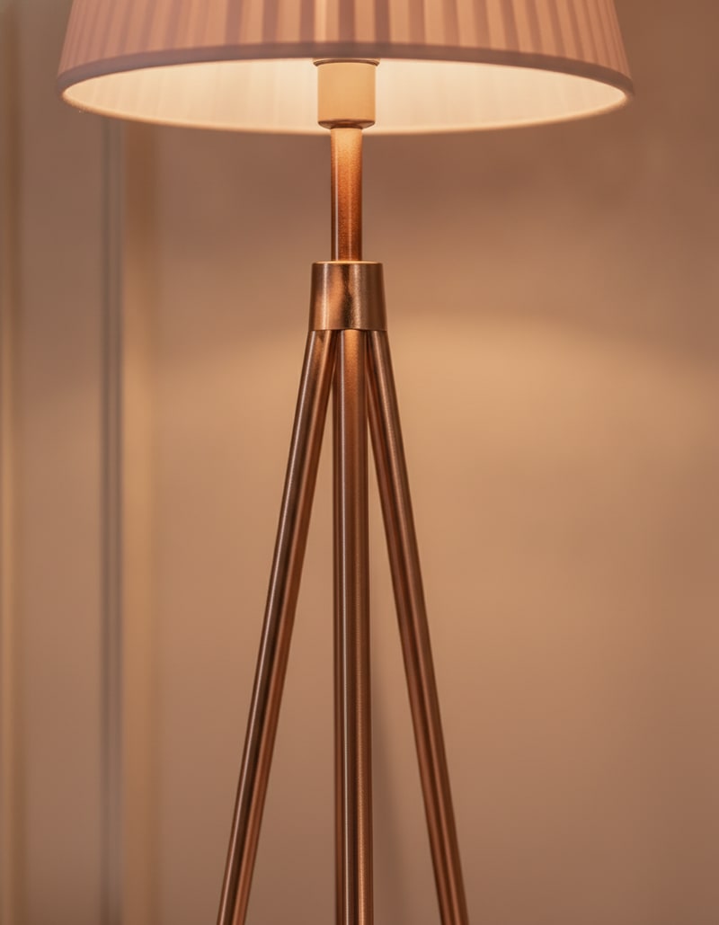 Rose Gold Tripod Floor Lamp styled in a room