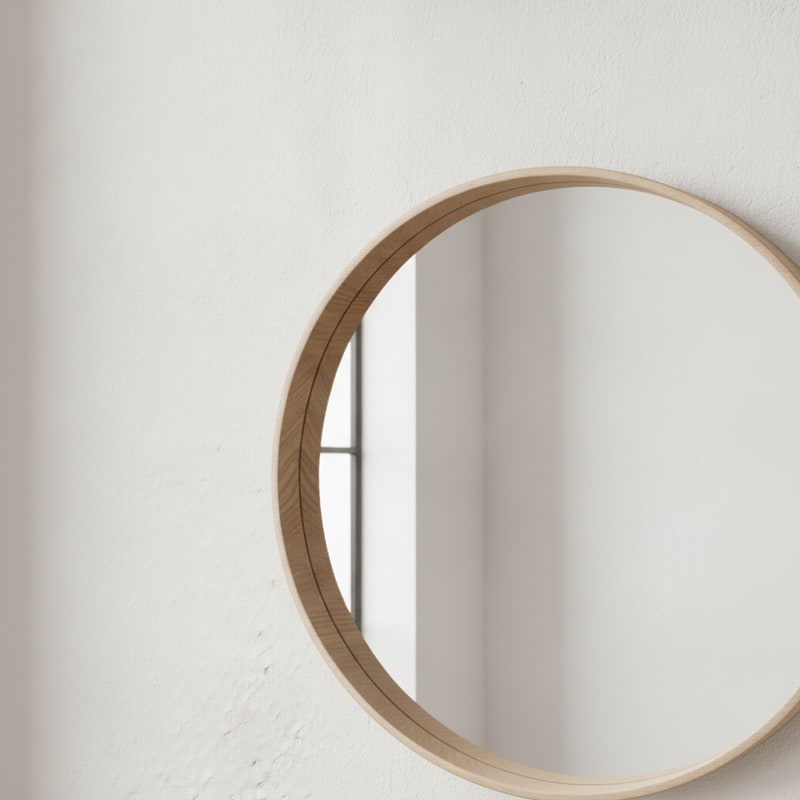 Scandinavian Light Wood Office Mirror styled in a room