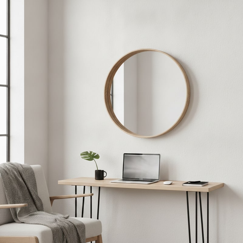 Scandinavian Light Wood Office Mirror view 3