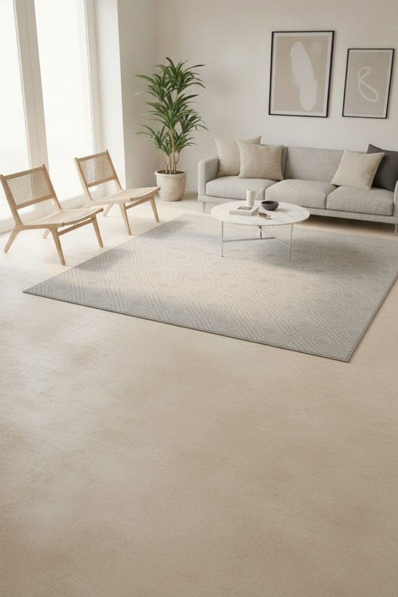 Silver Grey Geometric Minimalist Area Rug view 3