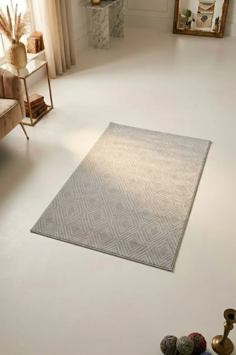 Silver Grey Geometric Minimalist Area Rug