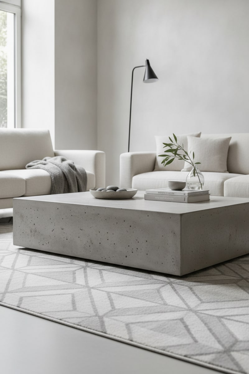 Silver Grey Geometric Modern Area Rug styled in a room