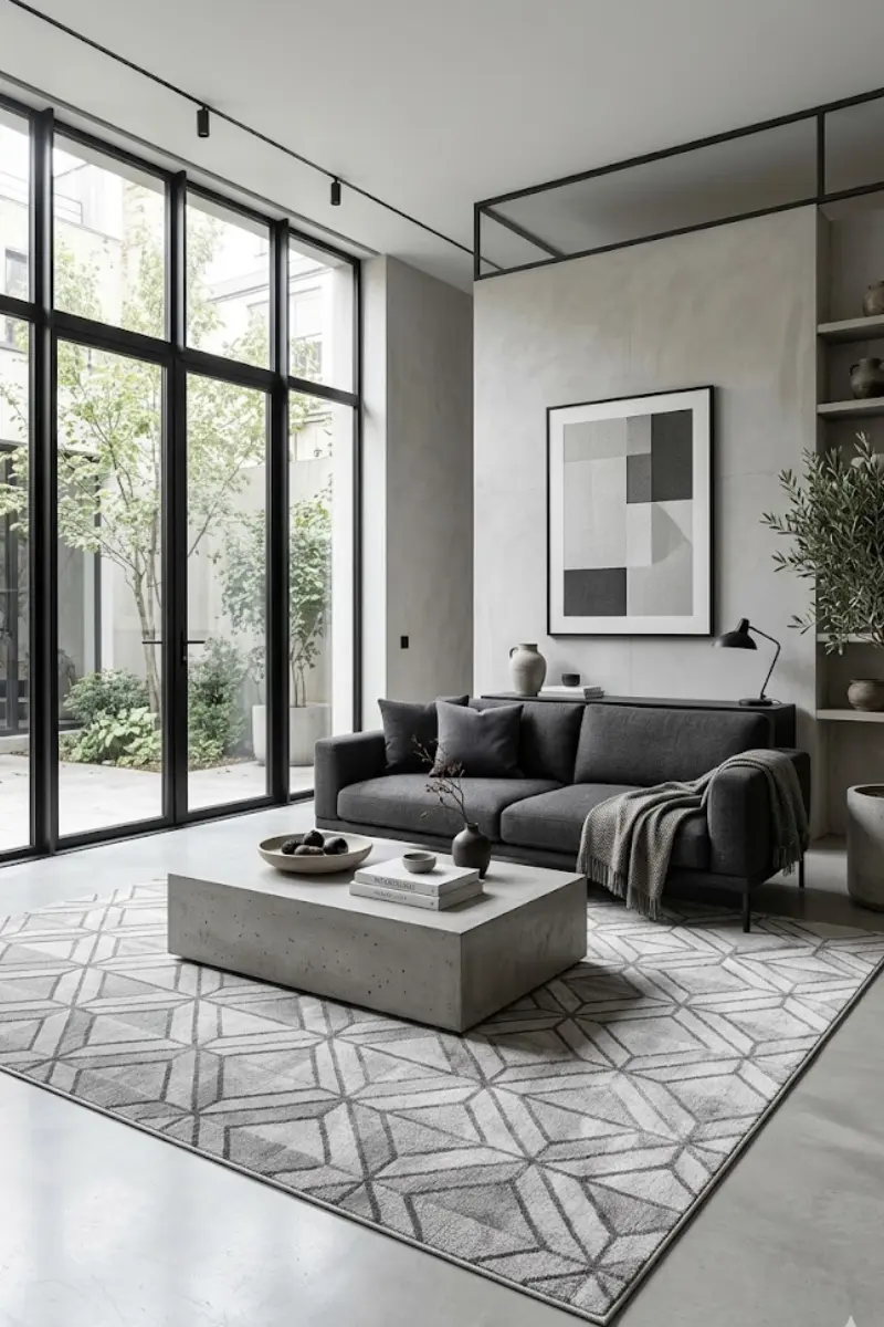 Silver Grey Geometric Modern Area Rug