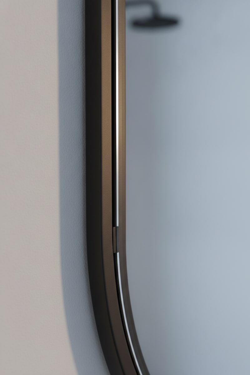 Slim Matte Black Oval Mirror styled in a room