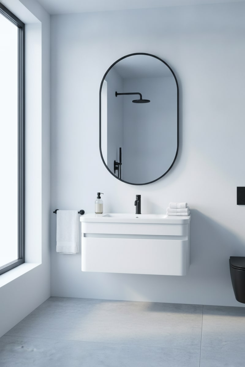 Slim Matte Black Oval Mirror view 3