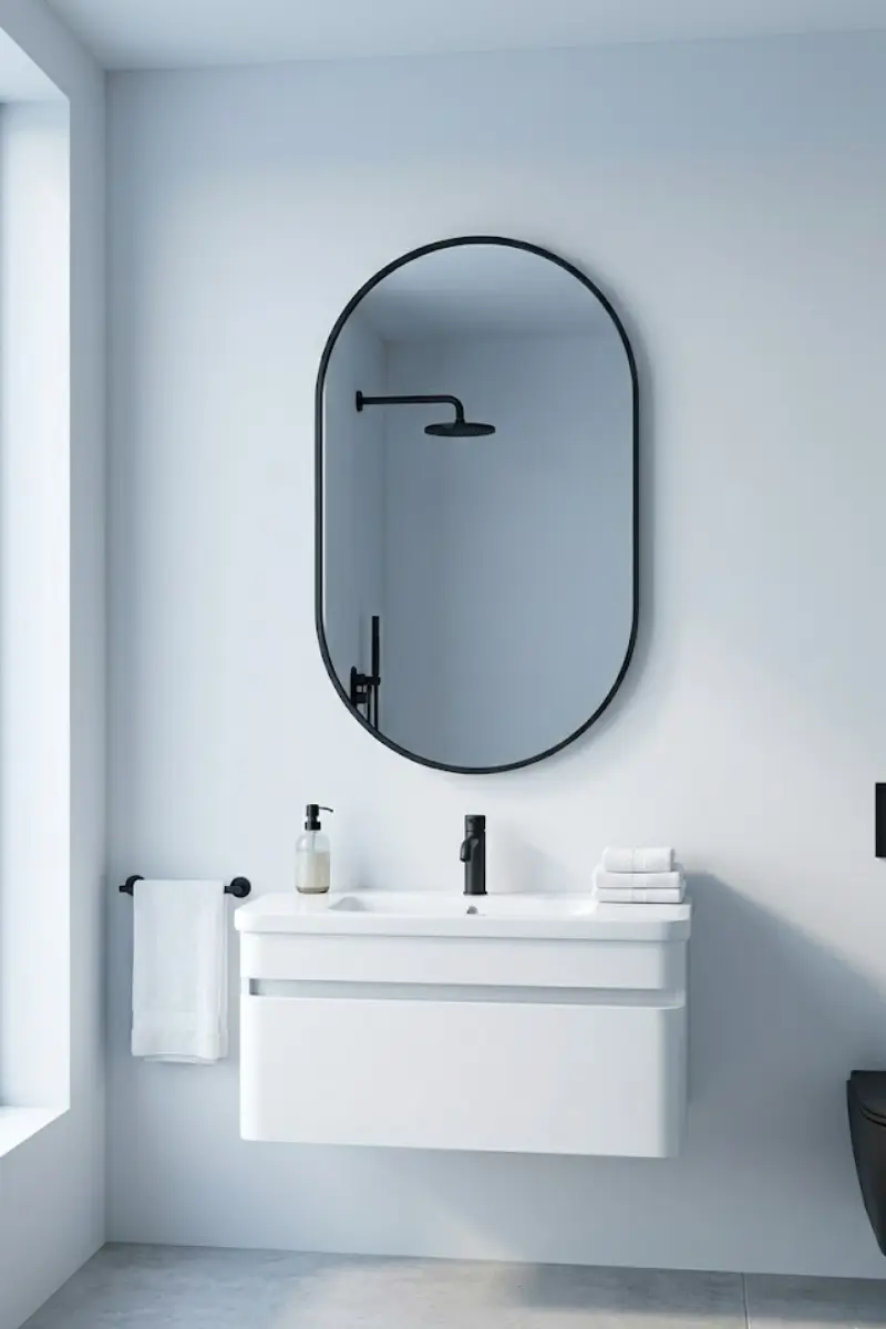 Slim Matte Black Oval Mirror