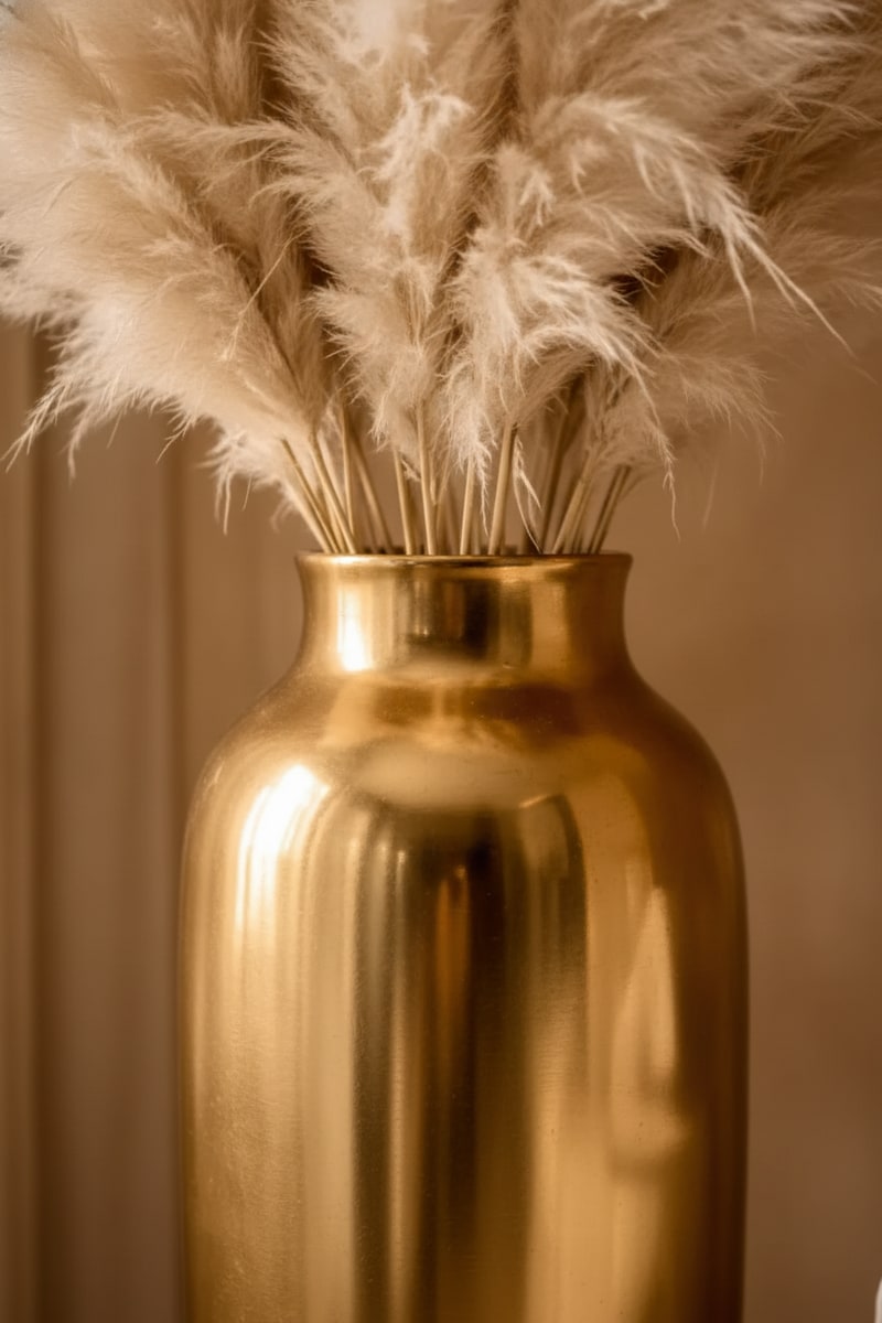 Tall Gold Ceramic Floor Vase styled in a room